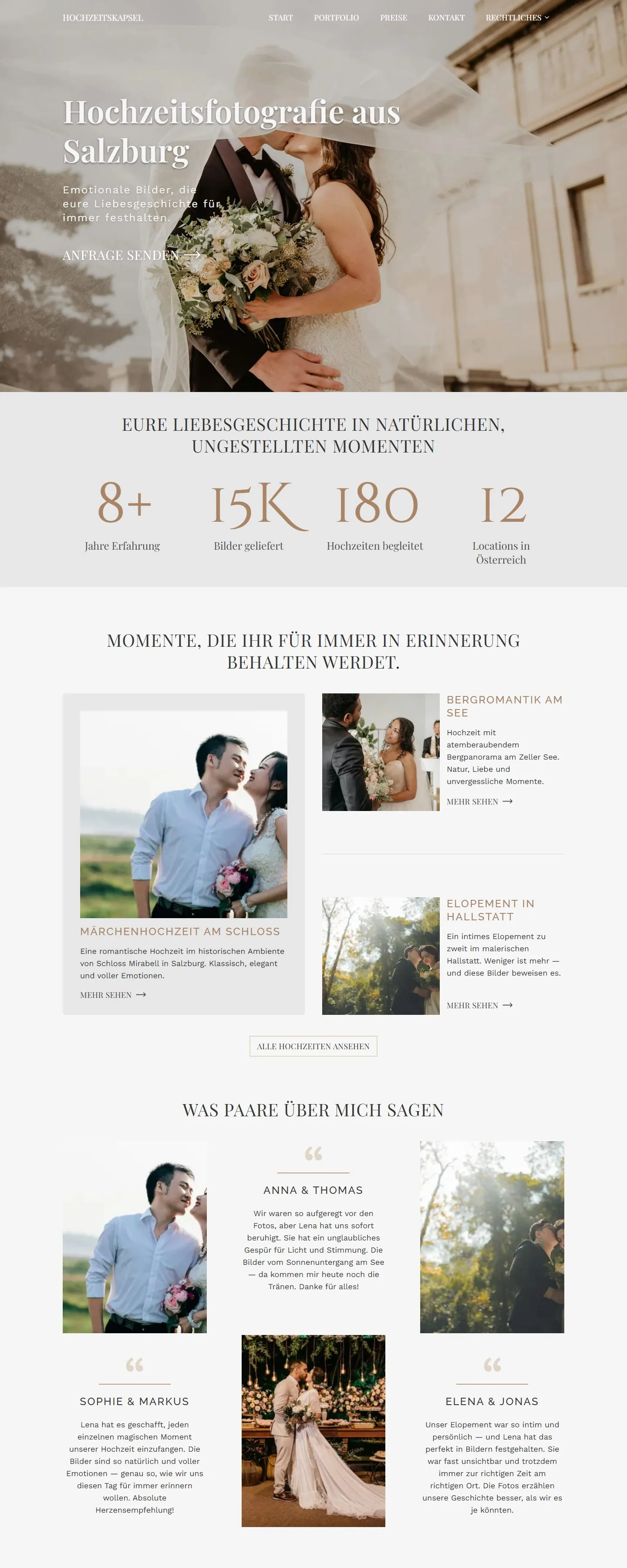 Website der Hochzeitsfotografin Hochzeitskapsel, erstellt von Klaro