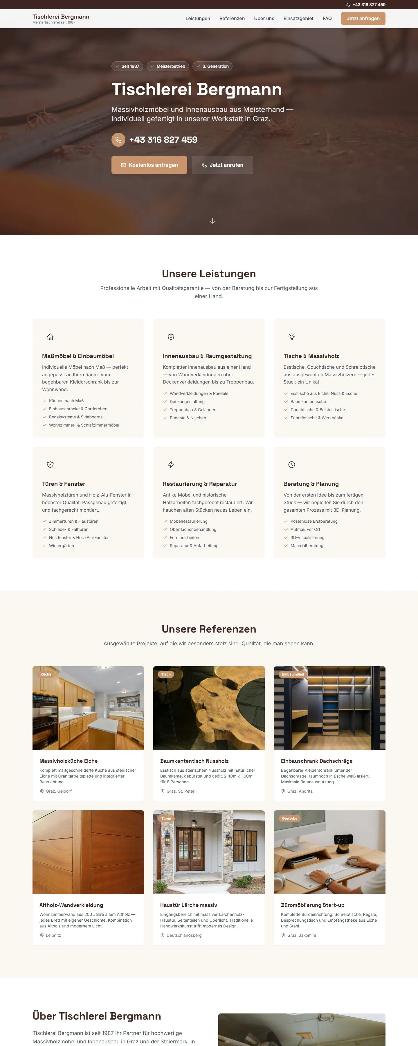 Website der Tischlerei Bergmann, erstellt von Klaro